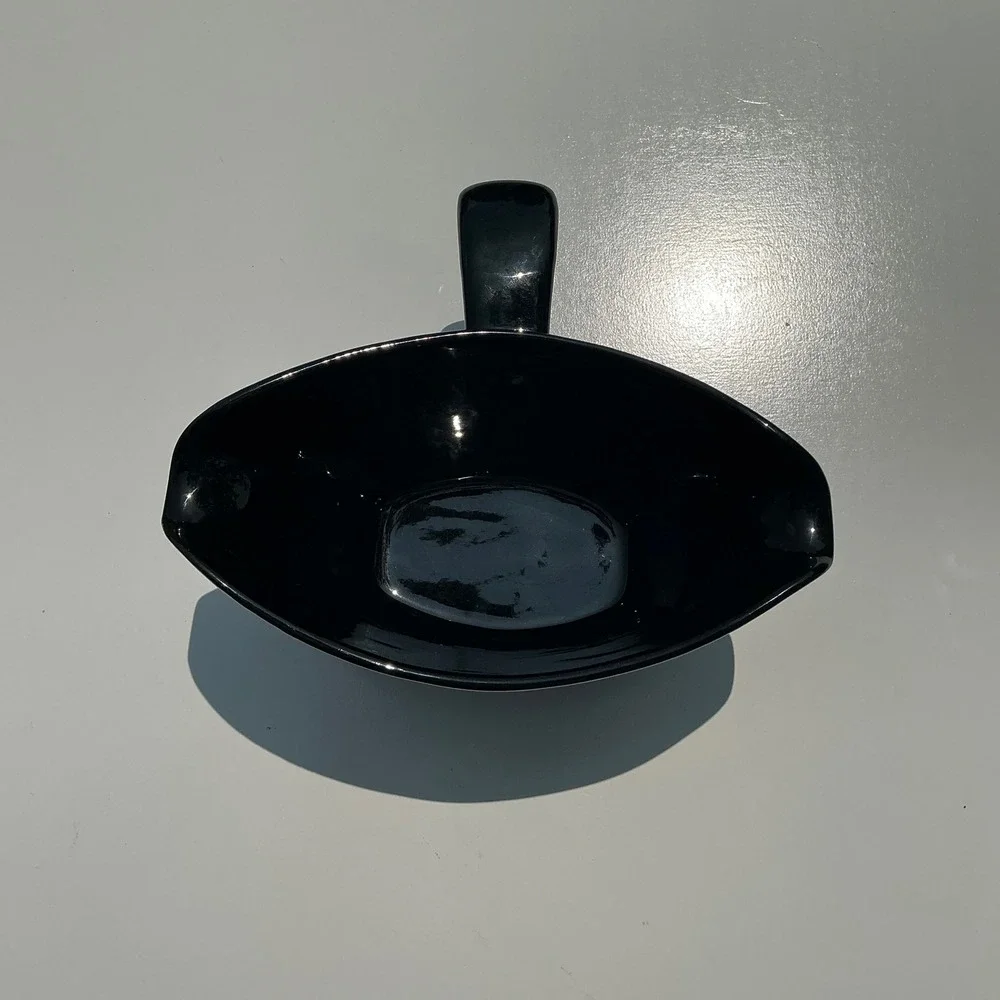 Frankoma Pottery Gravy Boat Onyx Black Vintage Mid Century Modern Ceramic